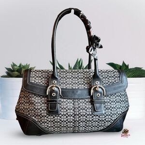 Coach Signature Jacquard Black Denim Soho Satchel
